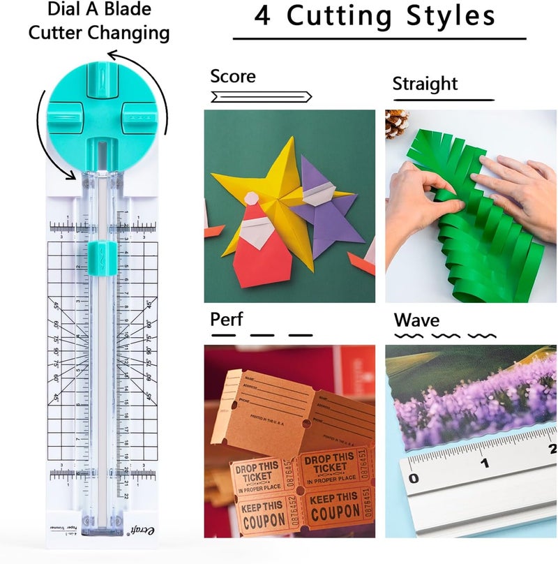 ecraft Paper Trimmer Craft Paper Cutter: 4 Style Multi-Function Scrapbooking Tool with Dial Blades of Straight,Wave,Dotted,Perforated,Creasing for Cutting Paper,Coupons,Photos,Postcards,Scrapbook,Card - Image 2